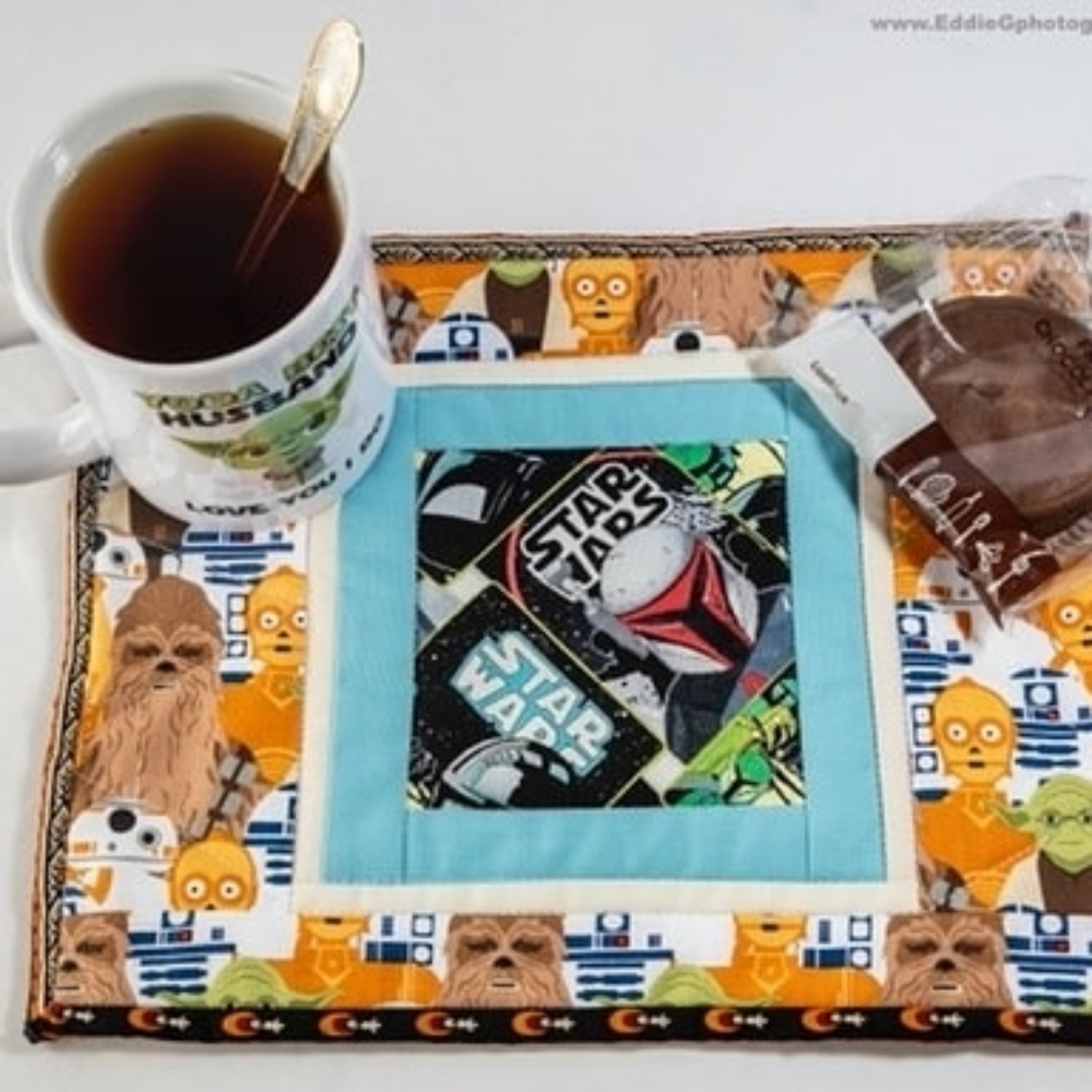 Handmade Star Wars Mandolorian mug rug
